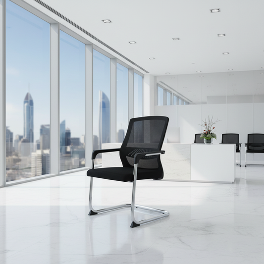 Mesh Back Visitor Chair UAE | Chrome Base Office Chair Dubai | IH 1003 BLK