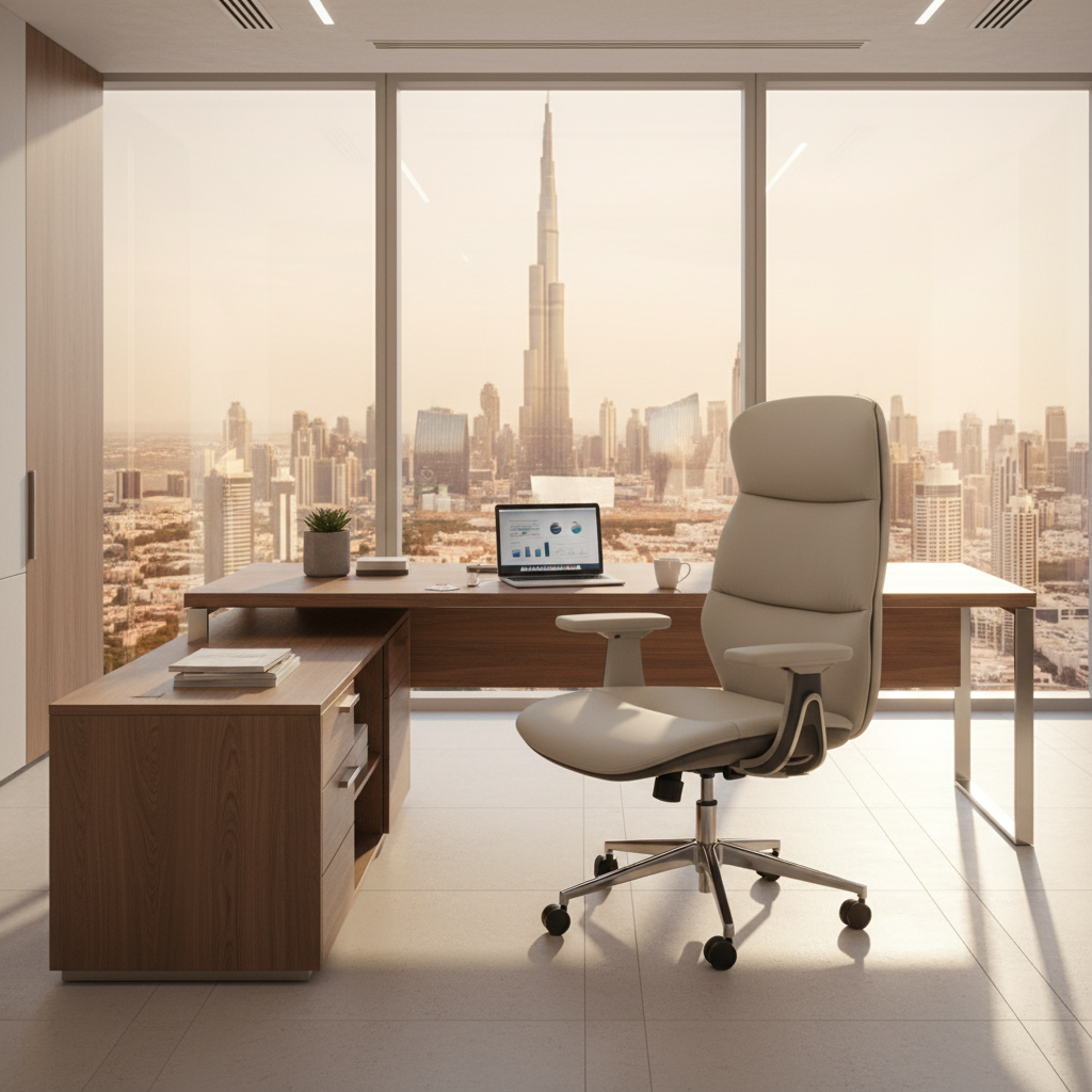 Premium PU High Back Office Chair Beige+Grey | Ergonomic Executive Chair UAE