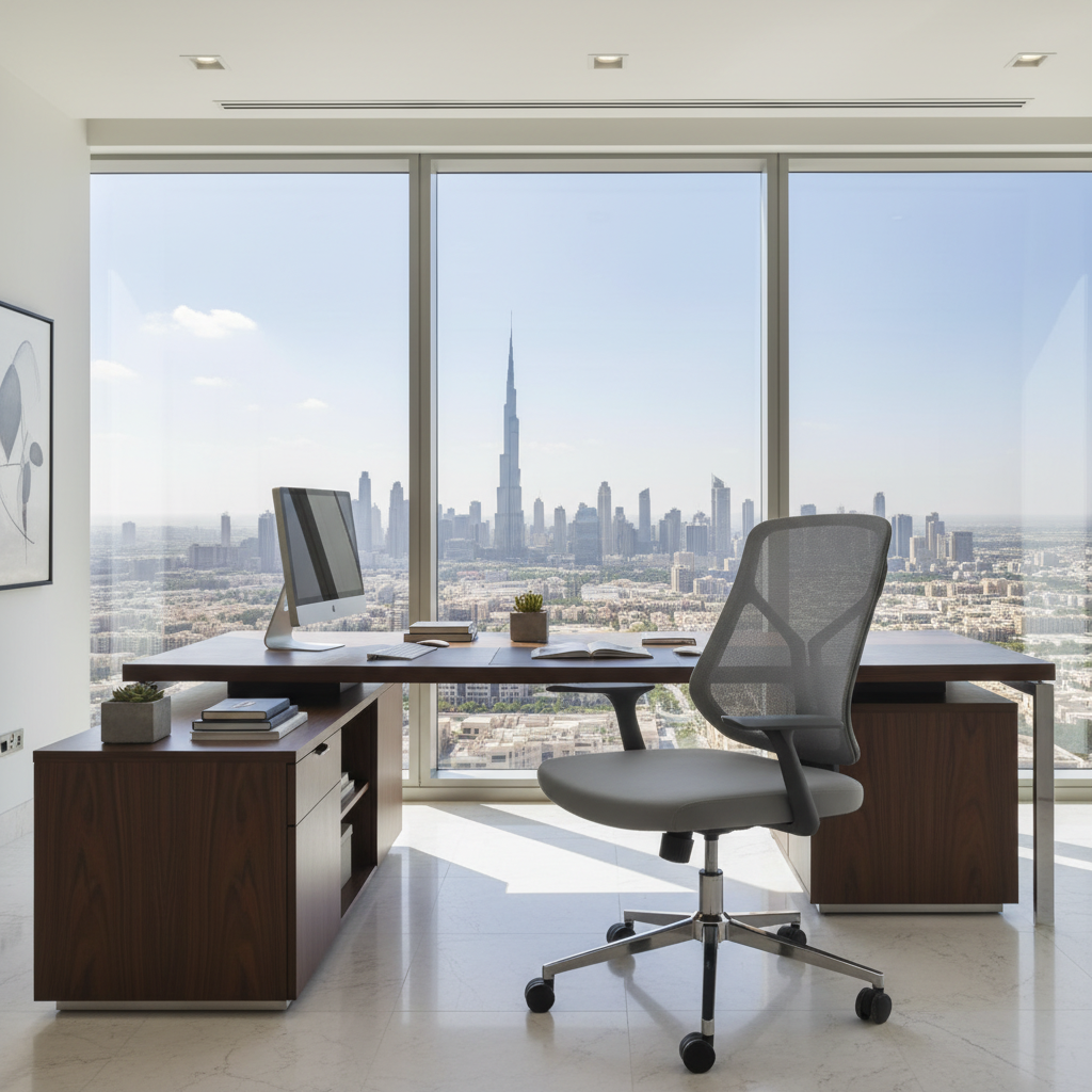 Medium Back Mesh Office Chair UAE | Ergonomic Chrome Base | Dubai Office Furniture | IH A336 GRY