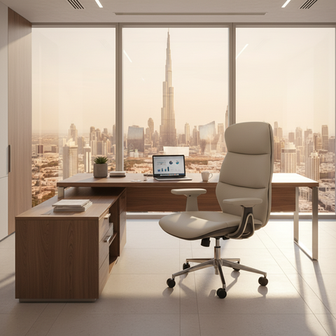 Premium PU High Back Office Chair Beige+Grey | Ergonomic Executive Chair UAE