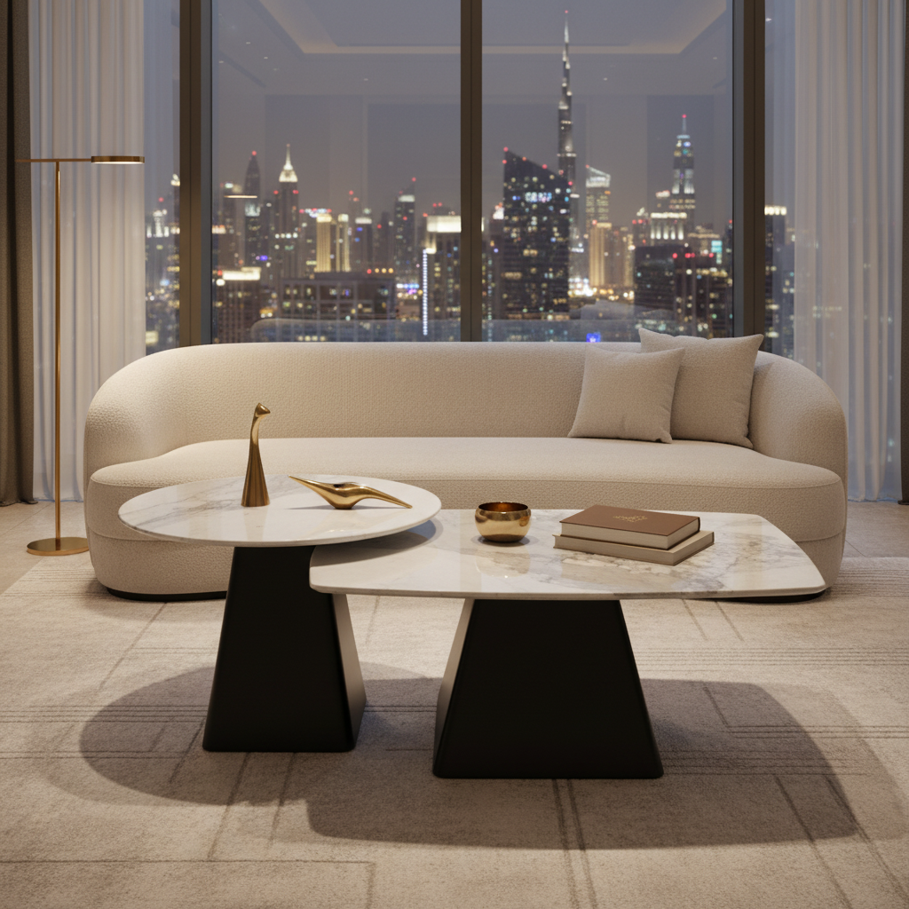 Sintered Stone Coffee Table Set (1+1) | IH 9005 – White & Black