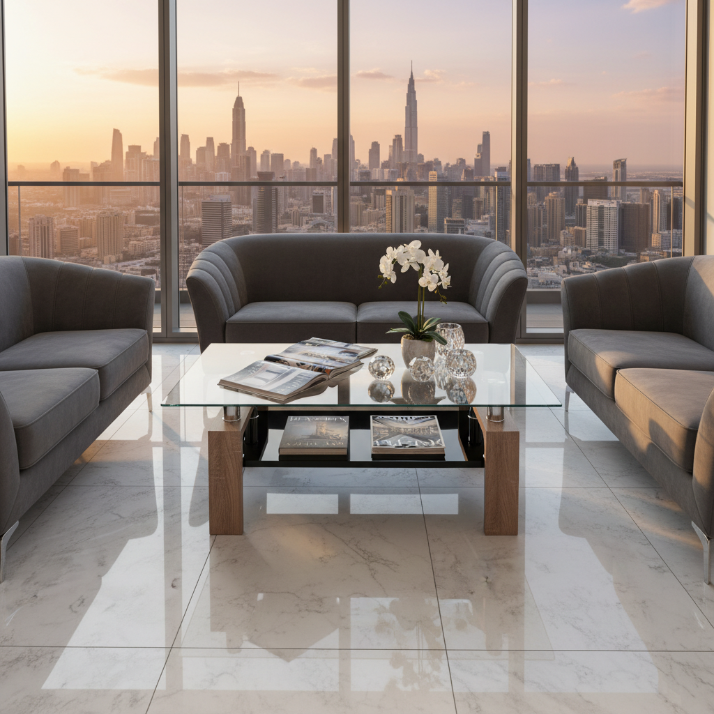 Coffee Table with Glass Top and Walnut Legs IH 7907-Walnut | Dubai, Abu Dhabi, Sharjah