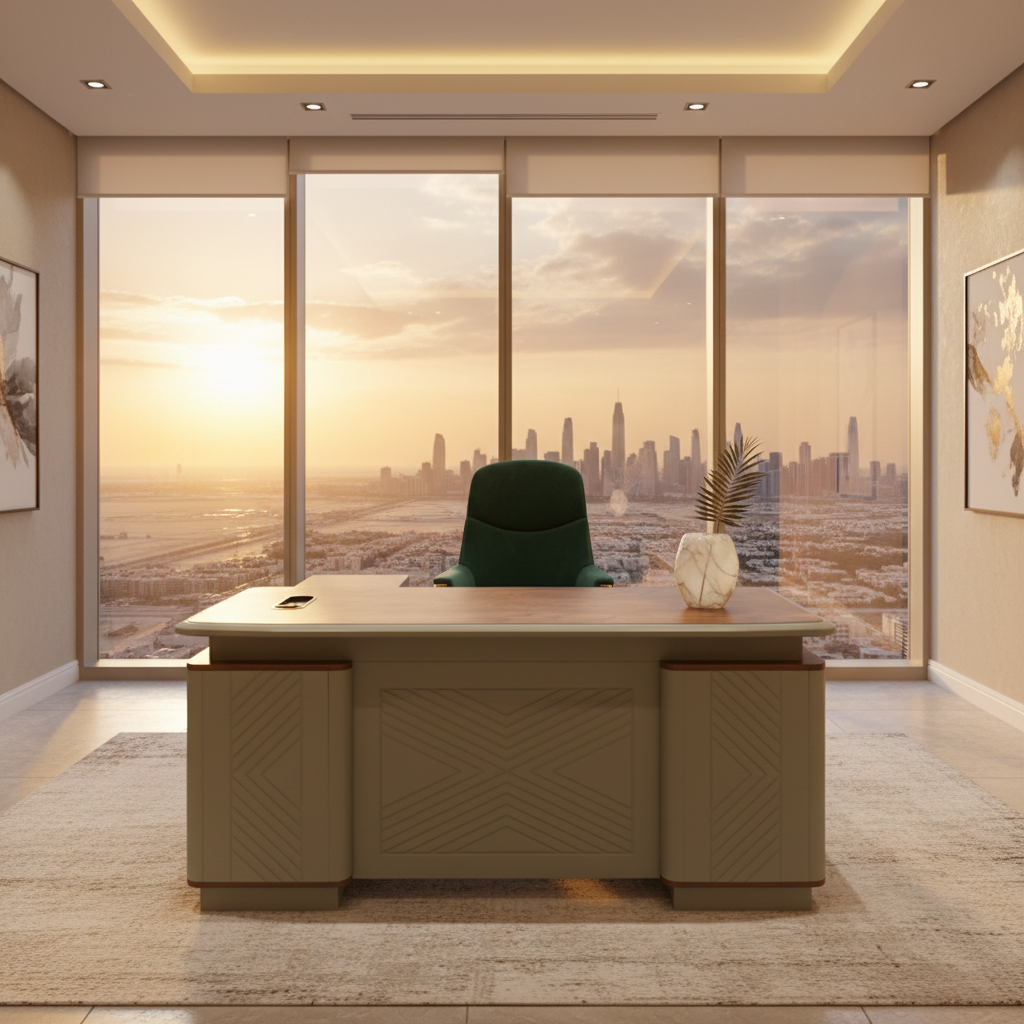 Golden Oak Grey Office Table IH 435 | Premium Office Desk UAE