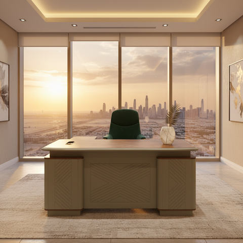 Golden Oak Grey Office Table IH 435 | Premium Office Desk UAE