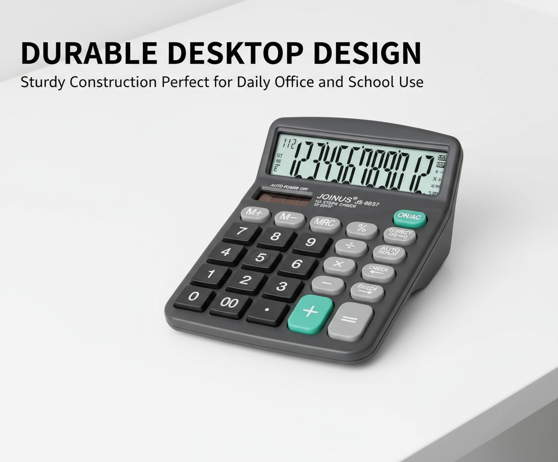 JOINUS 12-Digit Calculator JS-8837 | Dual Power Desktop Calculator for Office & School UAE