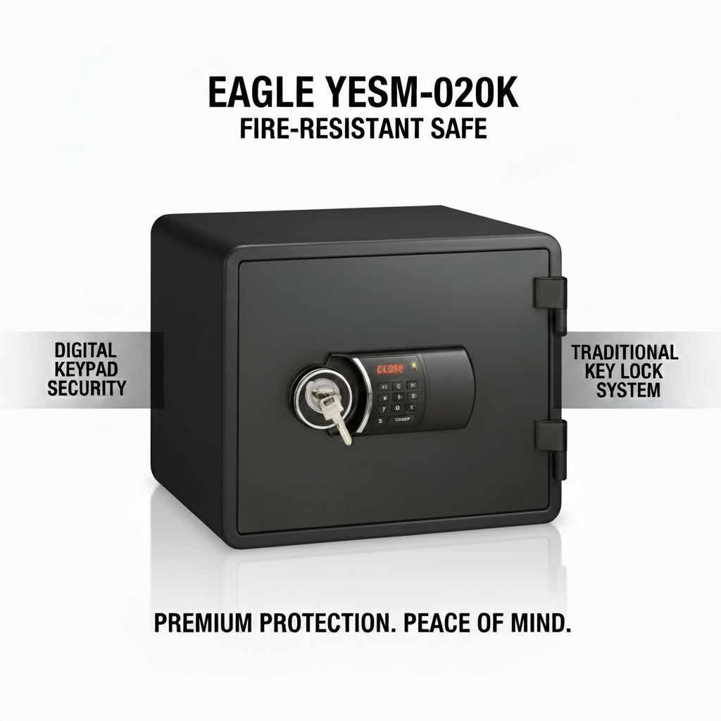 Eagle YESM-020K Fire-Resistant Safe – Black, Digital + Key Lock System