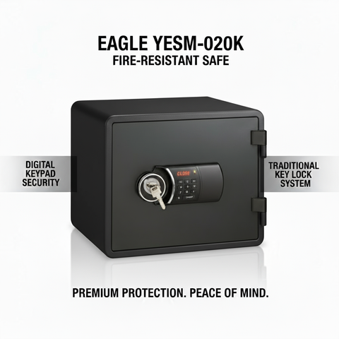 Eagle YESM-020K Fire-Resistant Safe – Black, Digital + Key Lock System