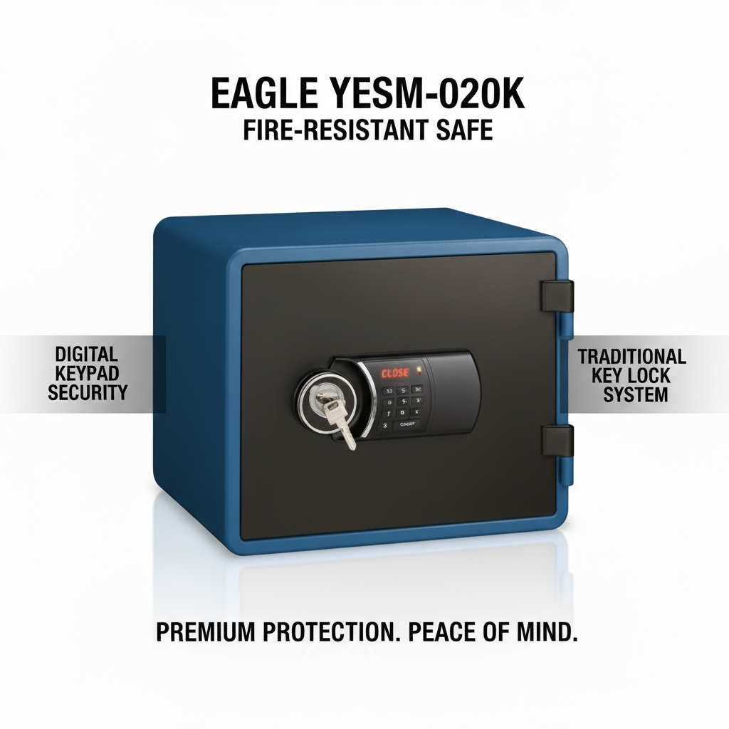 Eagle YESM-020K Fire-Resistant Safe – Blue, Digital + Key Lock System