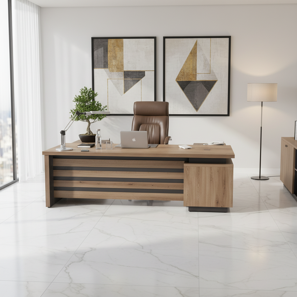L-Shape Office Desk 1.6M Oak & Khaki | Premium Corner Desk UAE | IH 4316
