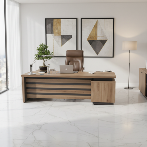 L-Shape Office Desk 1.6M Oak & Khaki | Premium Corner Desk UAE | IH 4316