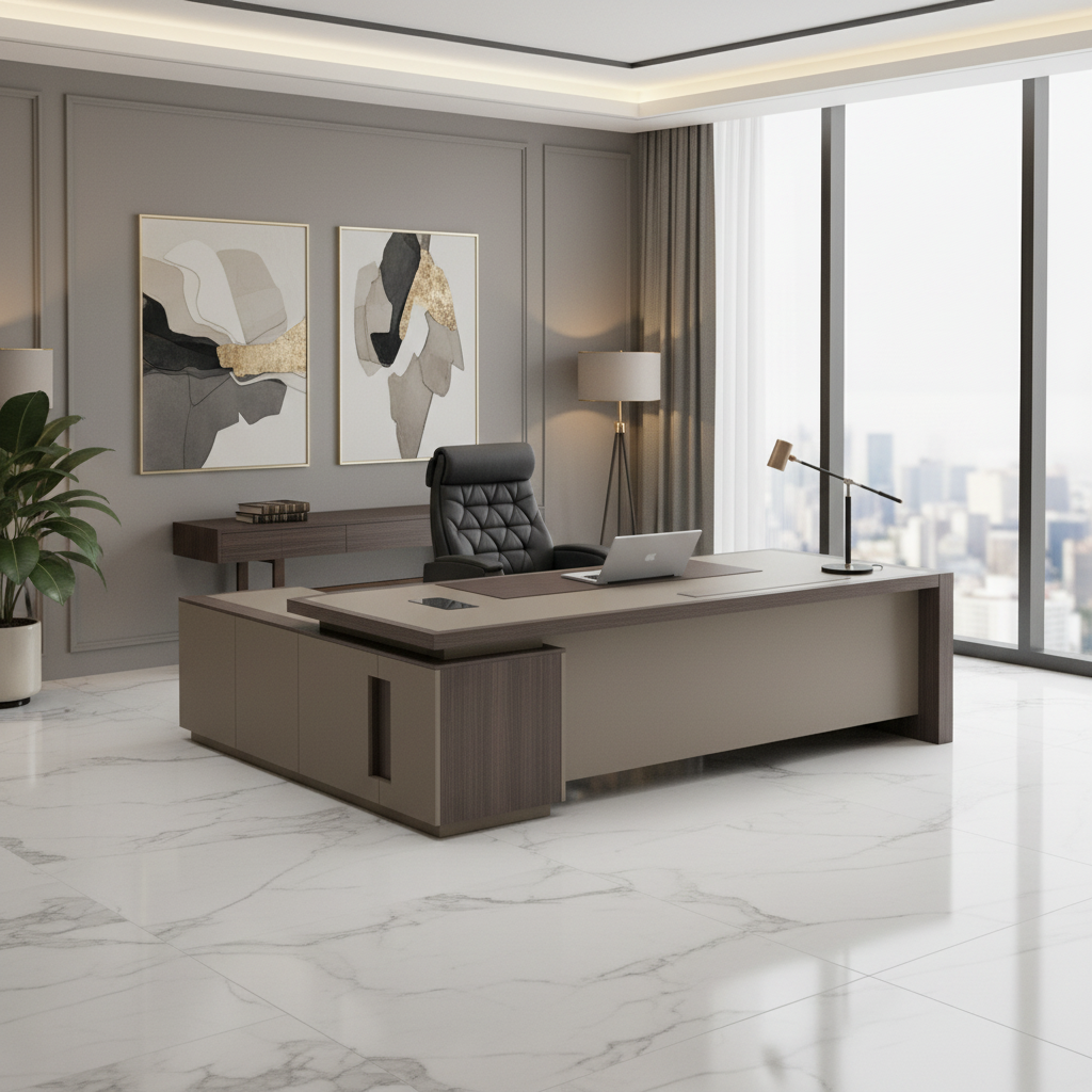L-Shape Office Desk 1.6m Oak & Khaki | Premium Executive Desk UAE