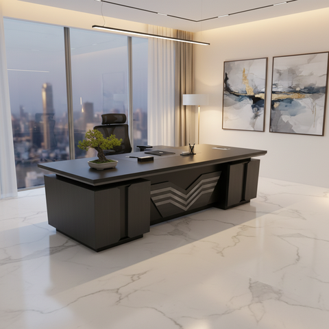 L-Shape Office Desk 1.8m Coffee Grey Kakie | Premium Executive Desk UAE