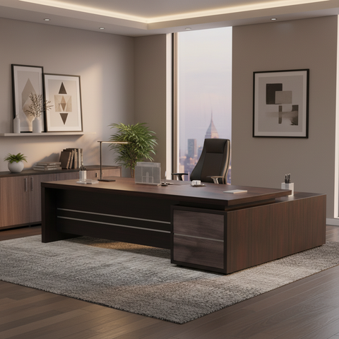 L-Shape Office Desk 1.8m Coffee Grey | Premium Executive Desk UAE