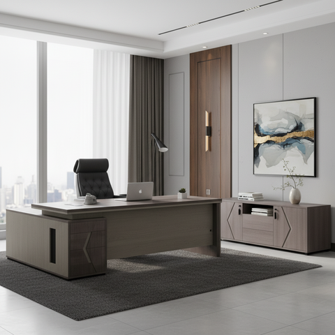 L-Shape Office Desk 1.8m Oak & Khaki - Premium Executive Desk UAE
