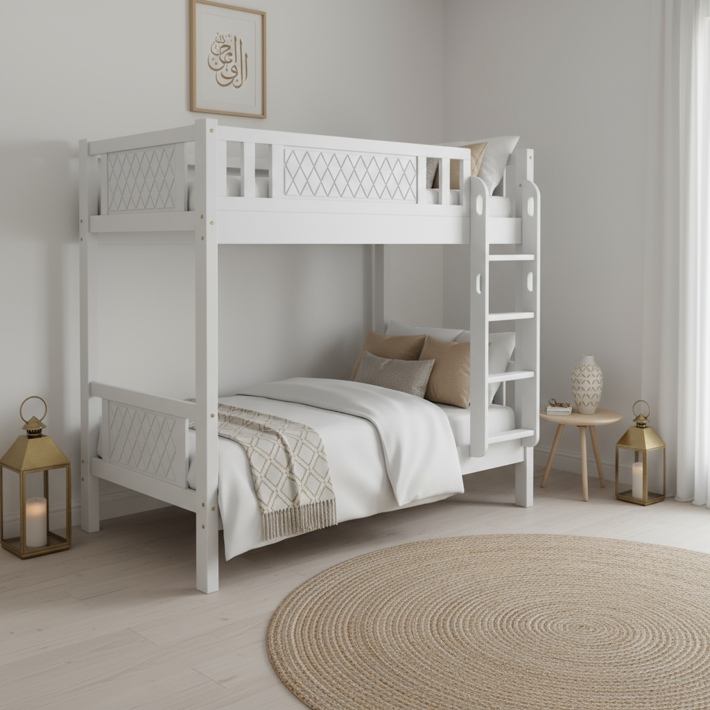 Wooden Bunk Bed for Kids & Teens UAE | Heavy Duty Bunk Bed Frame with Ladder & Safety Guardrail 0.9M