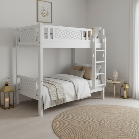 Wooden Bunk Bed for Kids & Teens UAE | Heavy Duty Bunk Bed Frame with Ladder & Safety Guardrail 0.9M