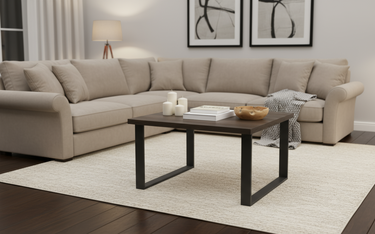 Coffee Table 60x60cm Walnut - Modern Metal Leg Design | Dubai UAE