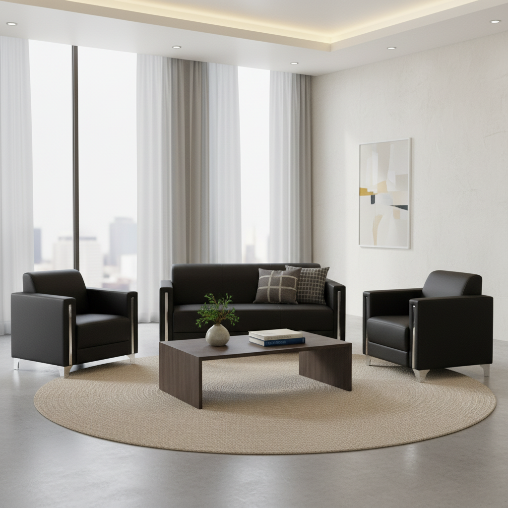 Kiwi 3-Seater Sofa Set Black PU Leather - Premium Living Room Furniture UAE