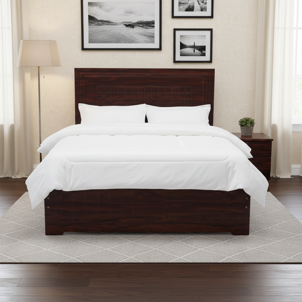 Dark Walnut Single Bed Premium Bedroom Setup UAE – Wooden Bed Frame 120x190cm