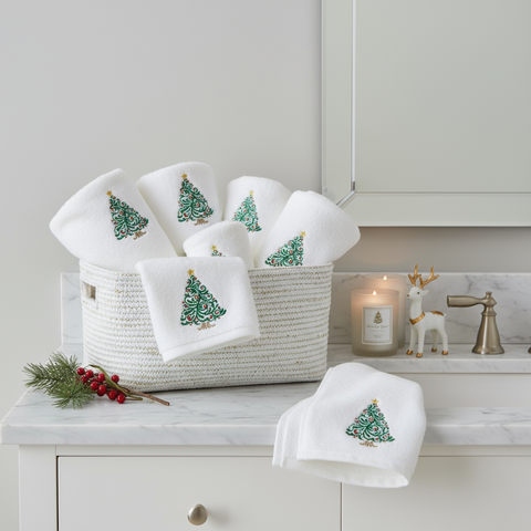 Christmas Bath Towel UAE - Embroidered Tree Design 70x140cm Cotton Dubai Abu Dhabi