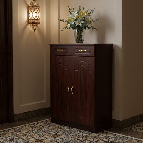 Dark Walnut Shoe Cabinet Arabic Style Entryway Dubai | Moroccan Lantern Hallway Decor | Luxury Shoe Storage UAE | INFINI HOMES