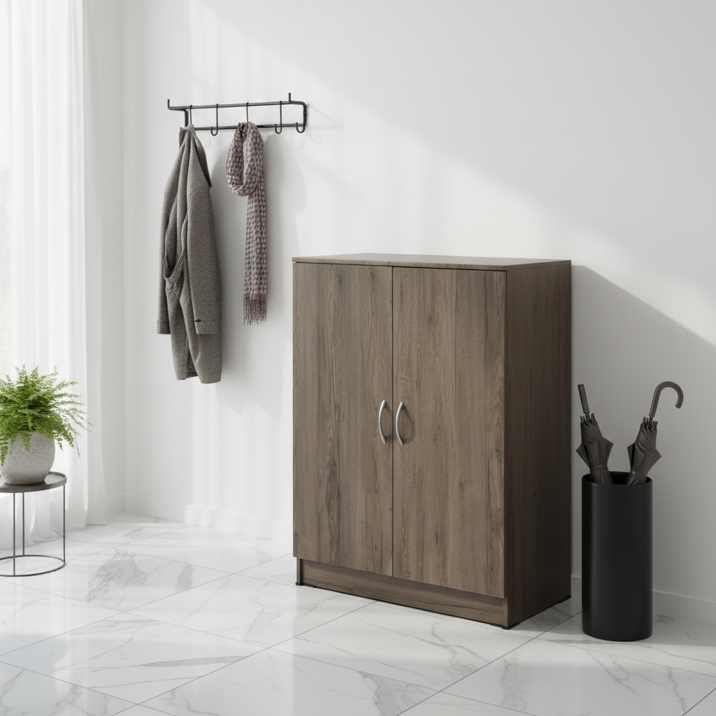 Wooden Shoe Cabinet Modern Entryway UAE | Dark Wood Storage Rack Dubai | INFINI HOMES IH-S08