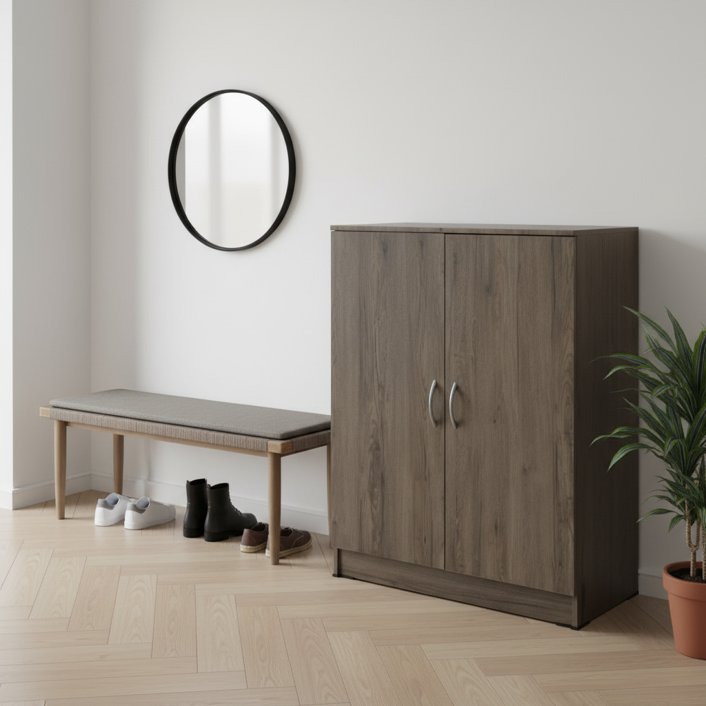 Wooden Shoe Cabinet Scandinavian Entryway Dubai | Dark Wood Storage Rack UAE | INFINI HOMES IH-S08