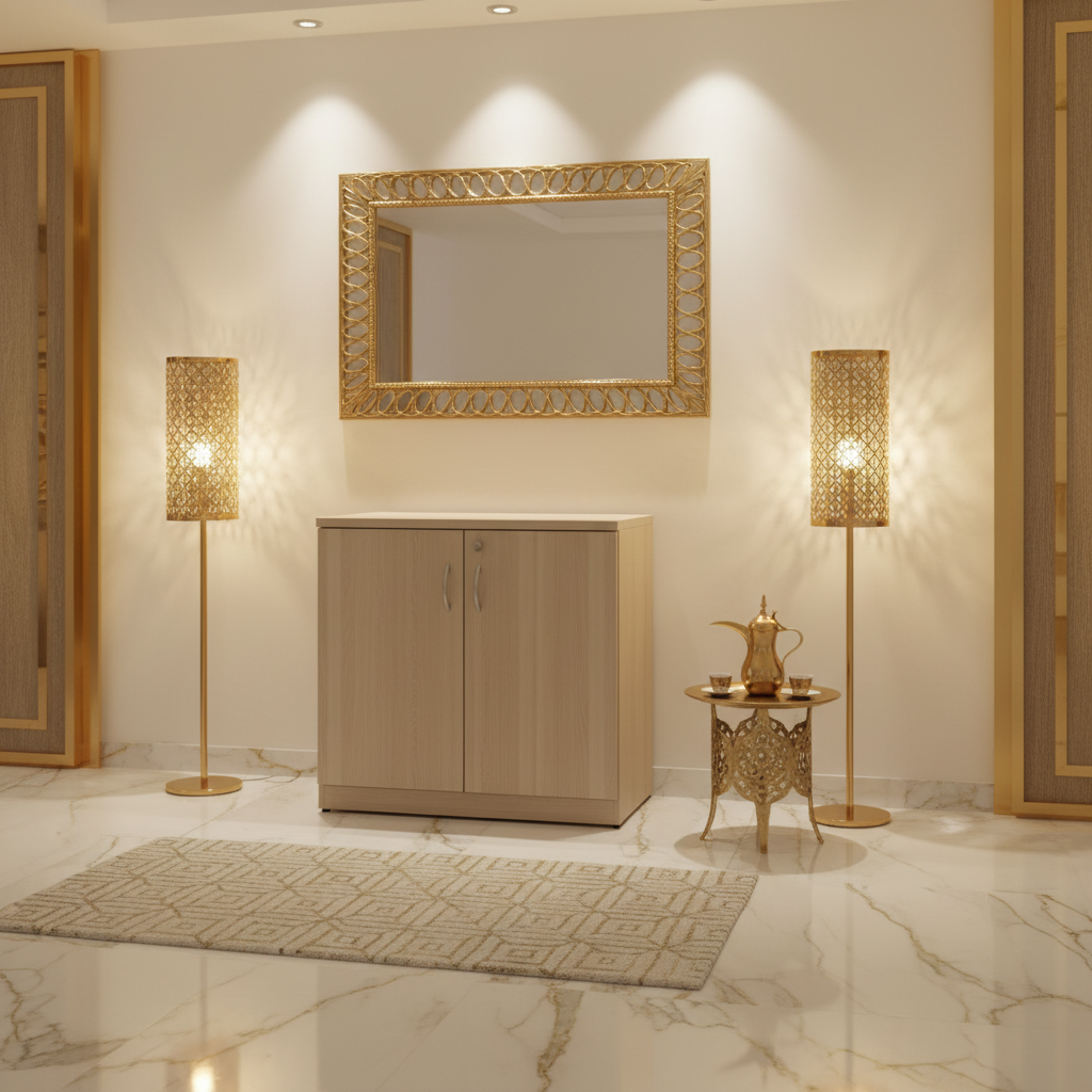 Wooden Storage Cabinet in Luxury UAE Entryway with Arabic Décor – IH BE808 INFINI HOMES