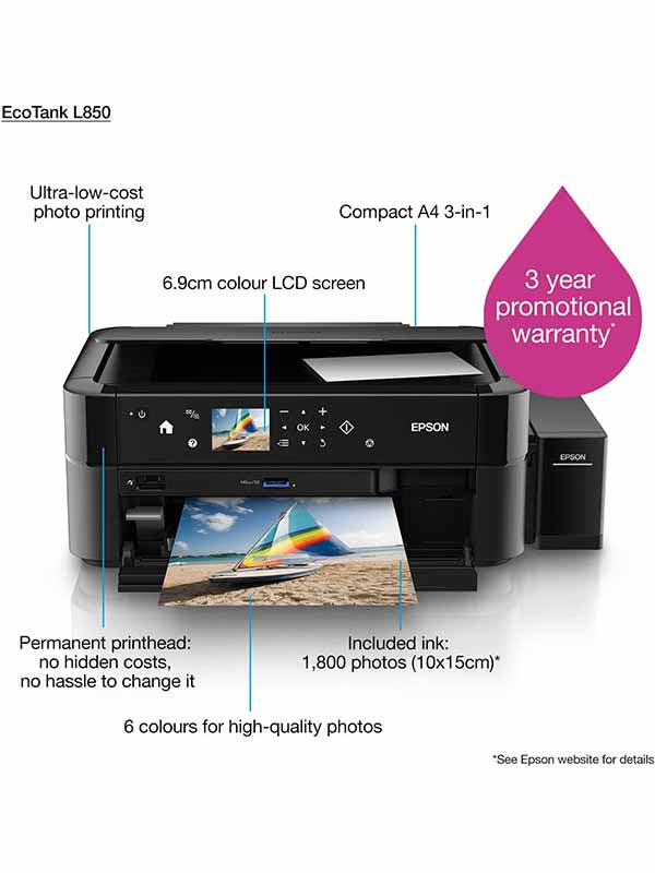 Epson EcoTank L850 Multifunction Photo Printer UAE | A4 6-Color Inkjet Printer Dubai Abu Dhabi Sharjah Ajman Fujairah Ras Al Khaimah Umm Al Quwain