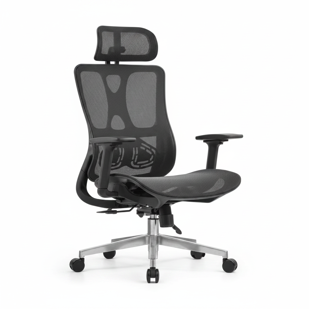 Ergonomic mesh high back office chair with headrest, white background product shot – office chairs Dubai UAE | INFINI HOMES IH A-216