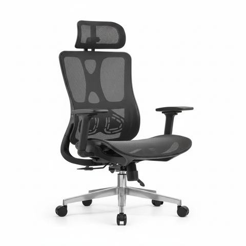 Ergonomic mesh high back office chair with headrest, white background product shot – office chairs Dubai UAE | INFINI HOMES IH A-216