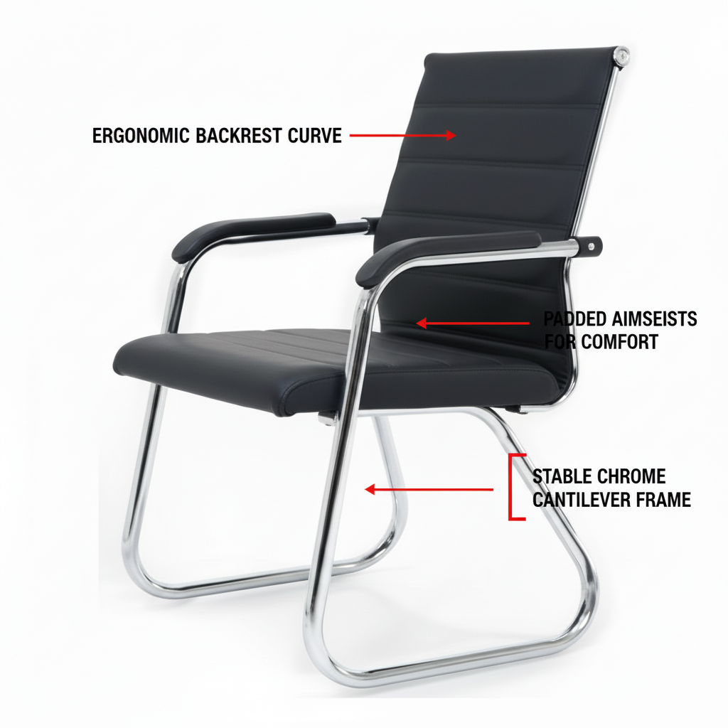 PU Visitor Chair with Chrome Arms & Base | Office Guest Seating UAE | IH C30