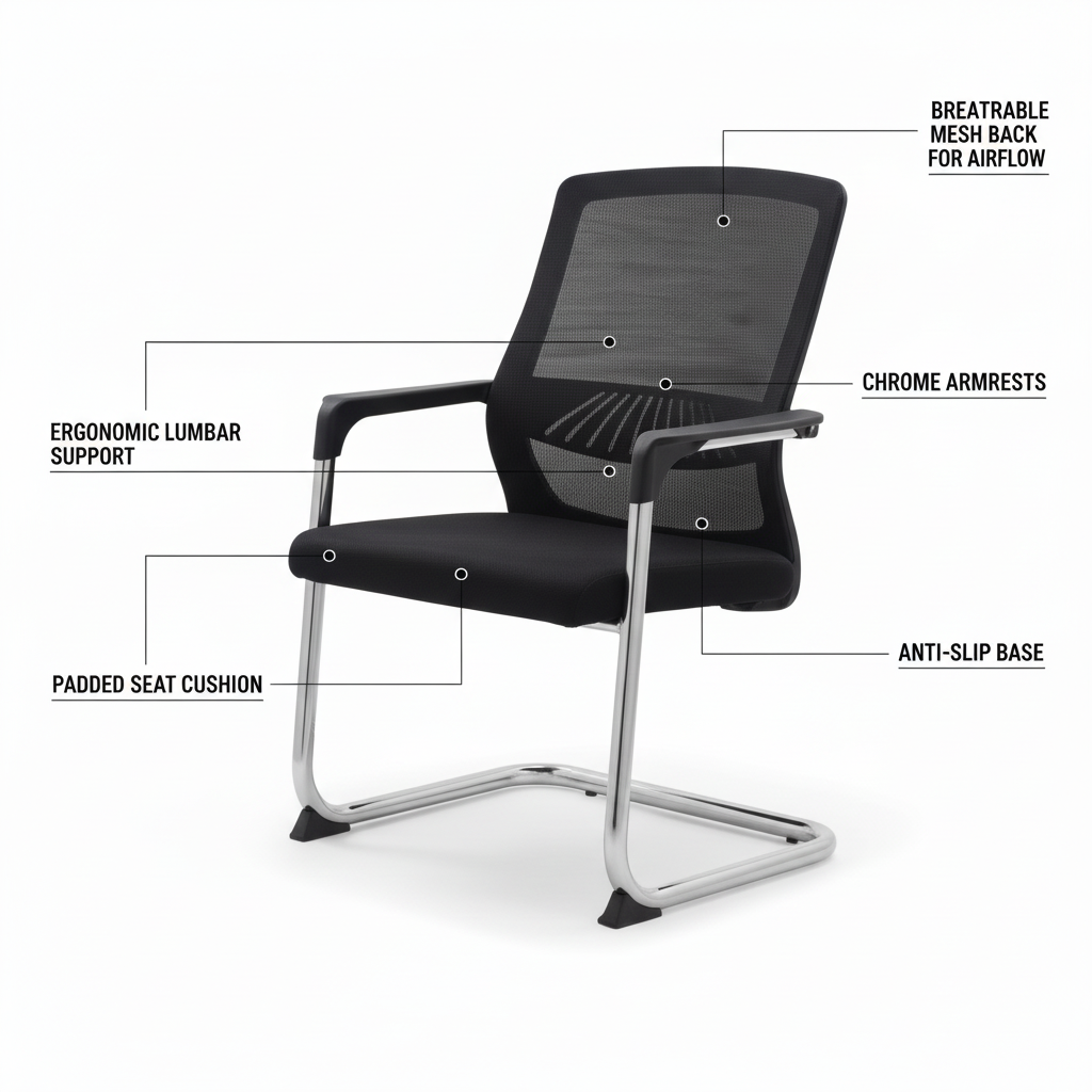 Mesh Back Visitor Chair UAE | Chrome Base Office Chair Dubai | IH 1003 BLK