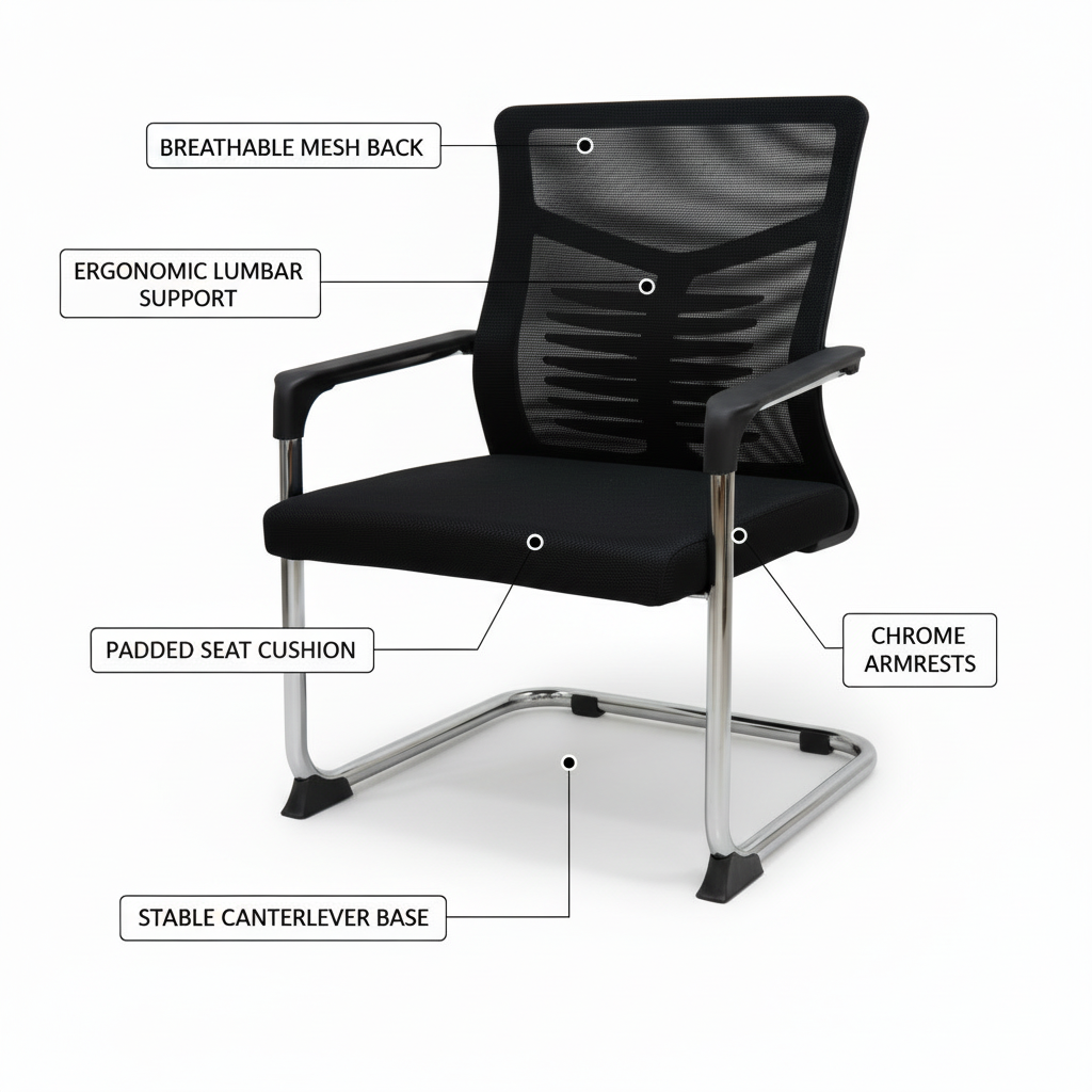 Mesh Back Visitor Chair UAE | Chrome Base Office Chair Dubai | IH 1004V