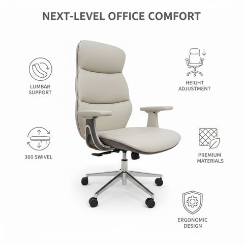 Premium PU High Back Office Chair Beige+Grey | Ergonomic Executive Chair UAE