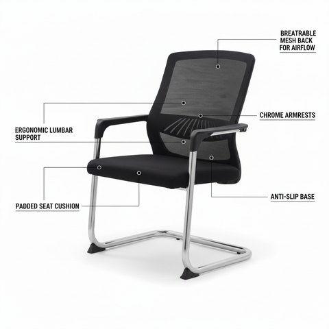 Mesh Back Visitor Chair UAE | Chrome Base Office Chair Dubai | IH 1003 BLK