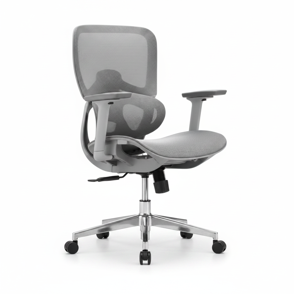 Vibe MG-MB Full Mesh Ergonomic Office Chair in light grey with 3D adjustable armrests, lumbar support, and chrome base – available in UAE | INFINI HOMES