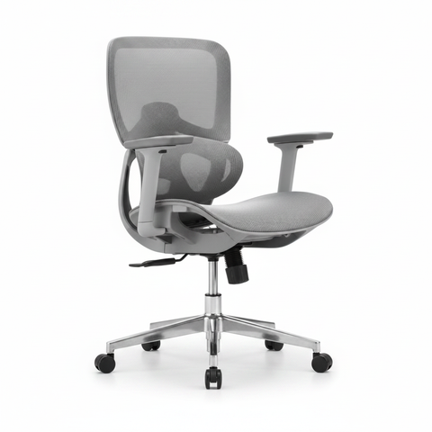 Vibe MG-MB Full Mesh Ergonomic Office Chair in light grey with 3D adjustable armrests, lumbar support, and chrome base – available in UAE | INFINI HOMES