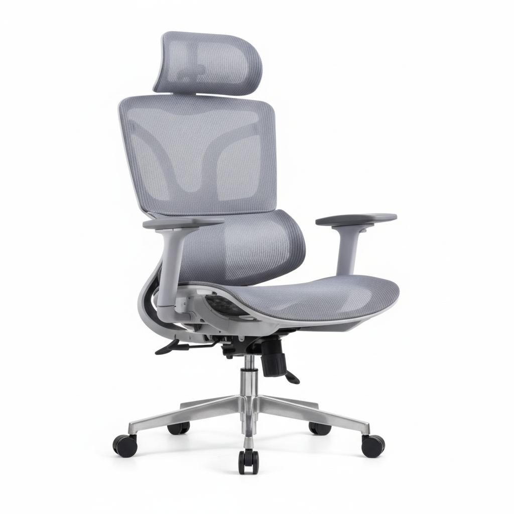 Ergonomic Mesh Grey Office Chair with Lumbar Support & Headrest - High Back Executive Chair UAE | IH A-217