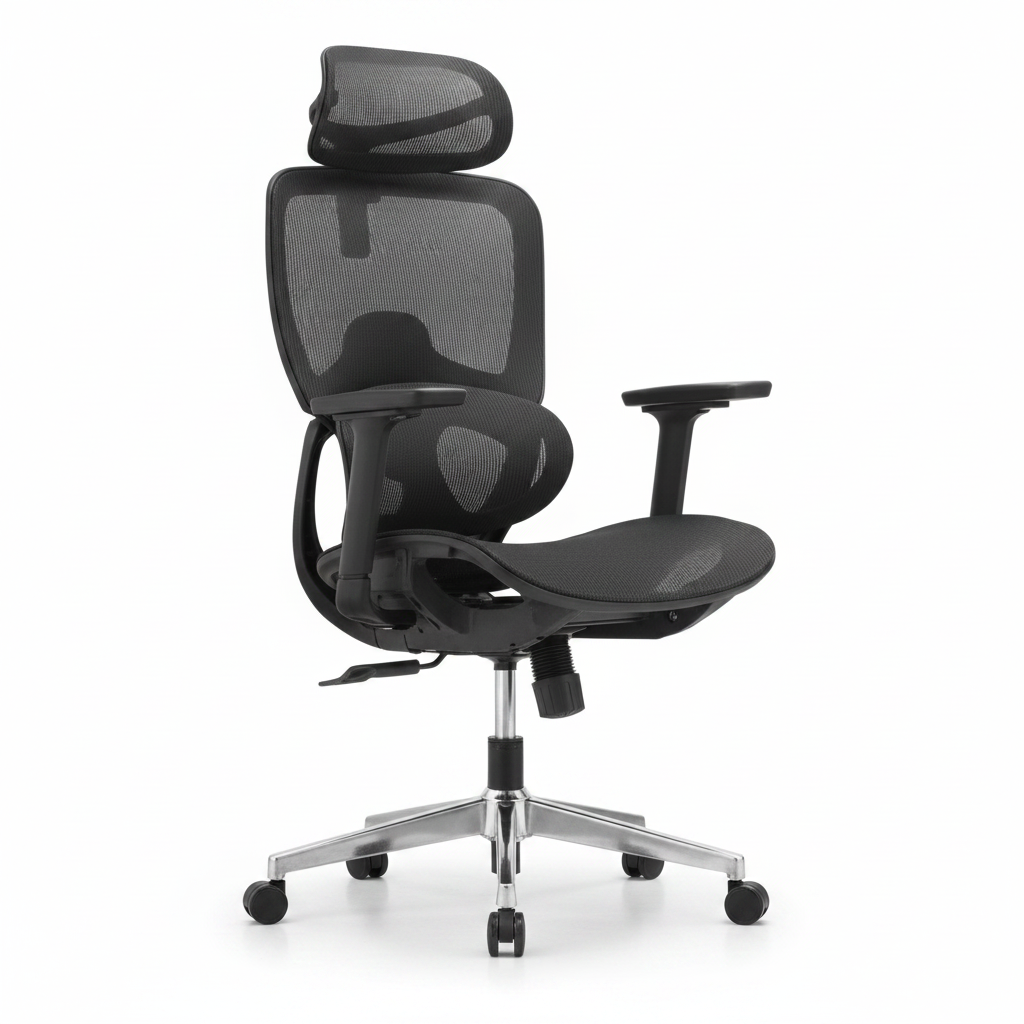 Vibe M-HB Full Mesh Ergonomic High Back Office Chair with Adjustable Headrest and 3D Armrests – Black | Buy Office Chair in UAE
