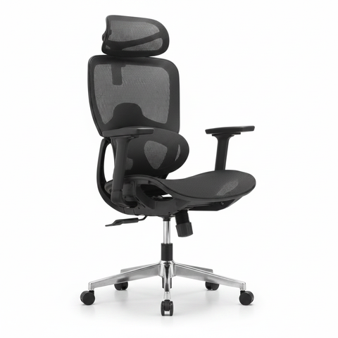 Vibe M-HB Full Mesh Ergonomic High Back Office Chair with Adjustable Headrest and 3D Armrests – Black | Buy Office Chair in UAE