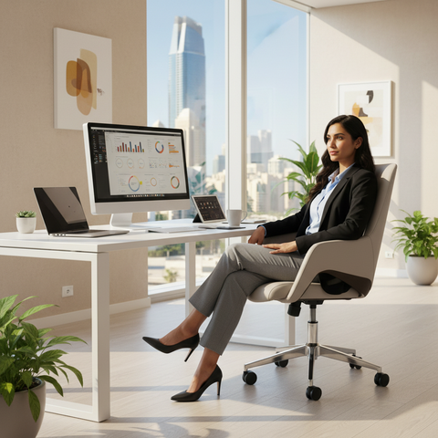 Premium High Back Office Chair - Beige & Brown PU Leather | UAE Delivery