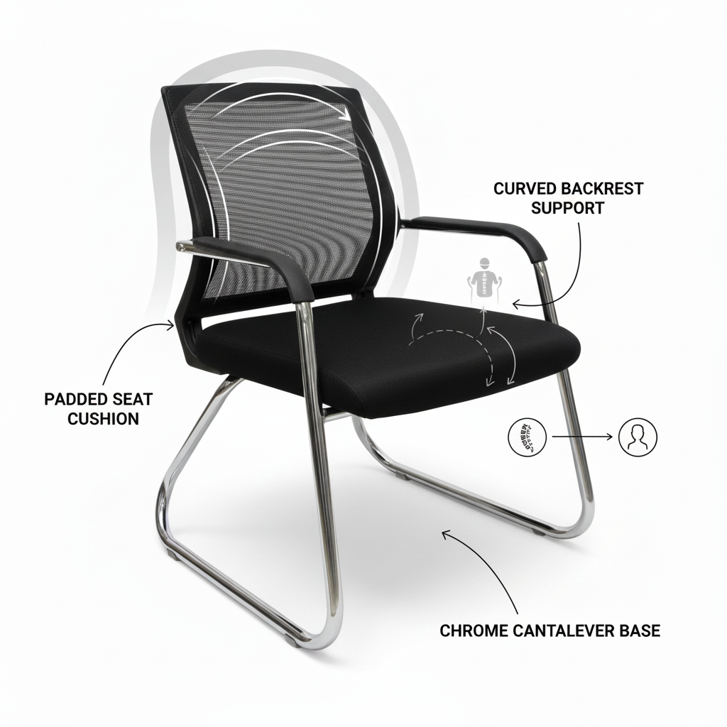 Mesh Back Visitor Chair UAE | Chrome Base Office Chair Dubai | IH C38
