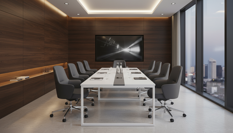 INFINI HOMES Meeting Table UAE - Model AF-MT-30 White Grey 120x300cm Metal Leg Dubai Abu Dhabi Sharjah