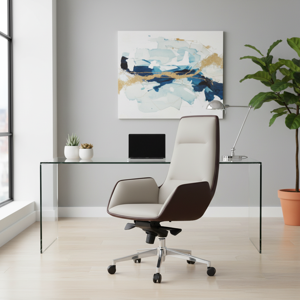 Executive Office Chair PU Leather High Back - Boss Chair BEIGE+ BROWN | UAE | IH 965