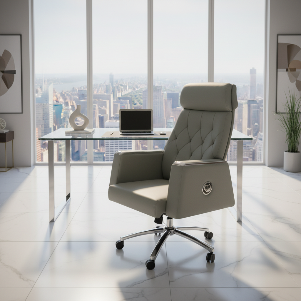 Executive Boss Chair UAE | High Back Recliner Grey Office Chair with Chrome Base | IH A23