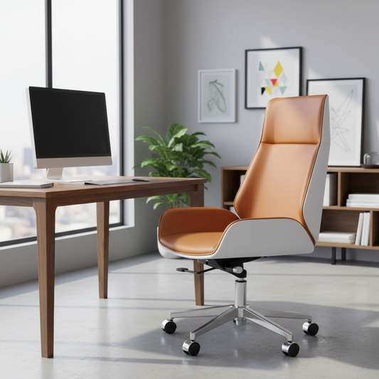 Executive Office Chair High Back Orange & White - Ergonomic PU Leather Chair UAE | IH 865- ORN/WHT