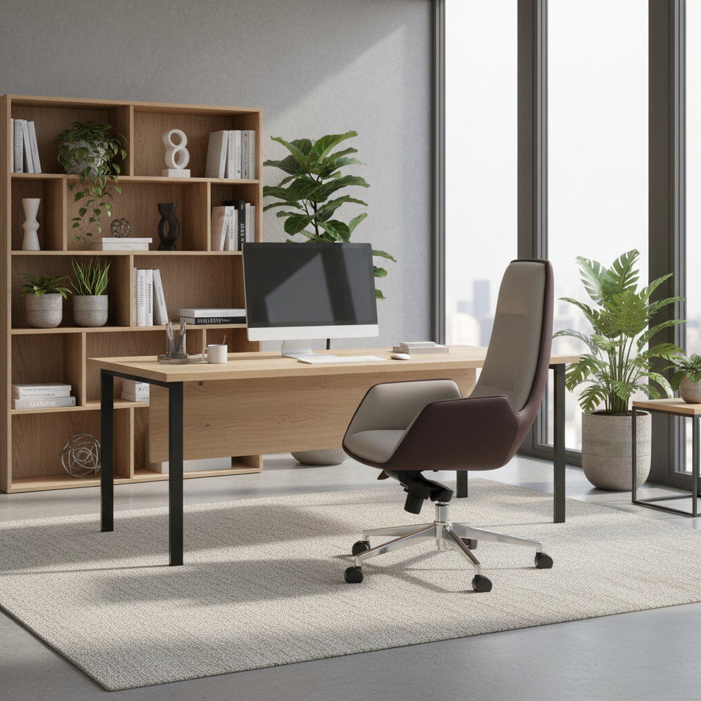 Executive Office Chair PU Leather High Back - Boss Chair BEIGE+ BROWN | UAE | IH 965