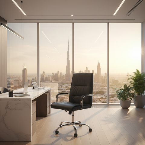 High Back Executive Office Chair UAE | Ergonomic PU Leather Chair with Chrome Base | IH 107