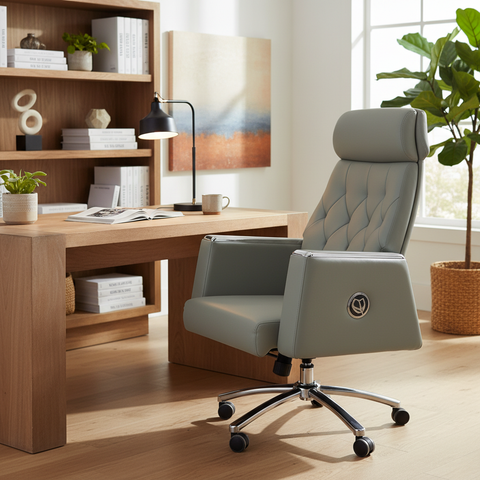 Executive Boss Chair UAE | High Back Recliner Grey Office Chair with Chrome Base | IH A23